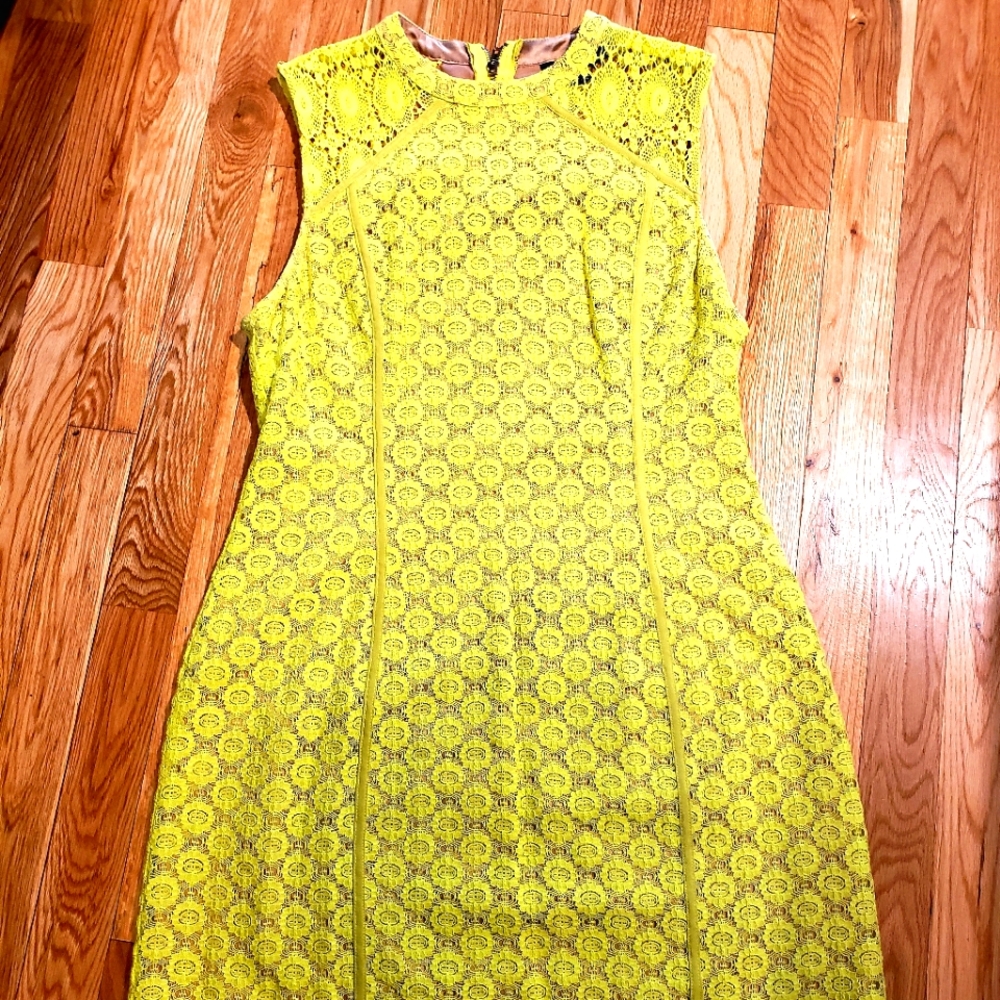 Ladakh Retro Sleeveless Yellow Lace Above Knee Dress